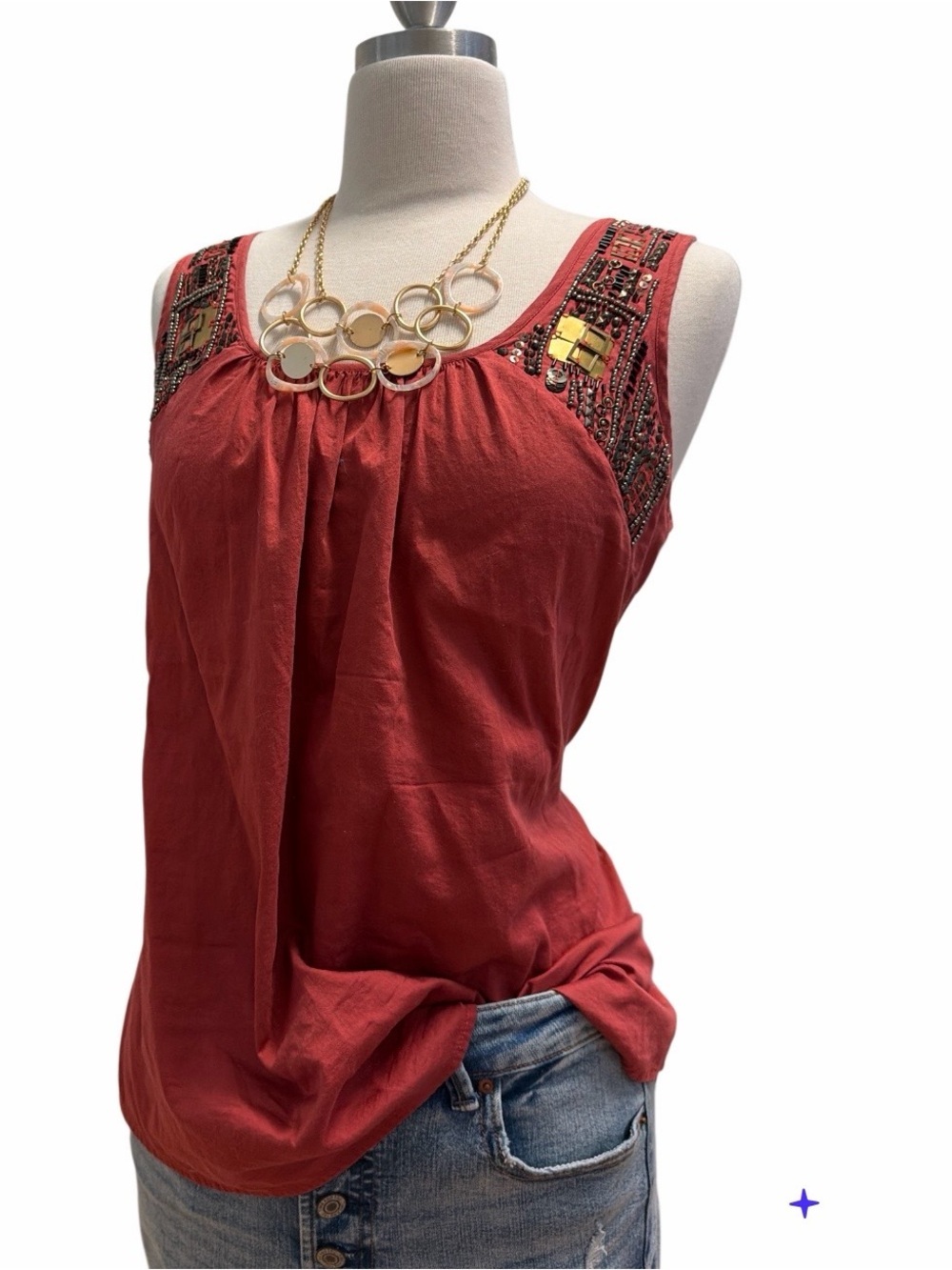 ANA-RUST Embellished Sleeveless Tank Top